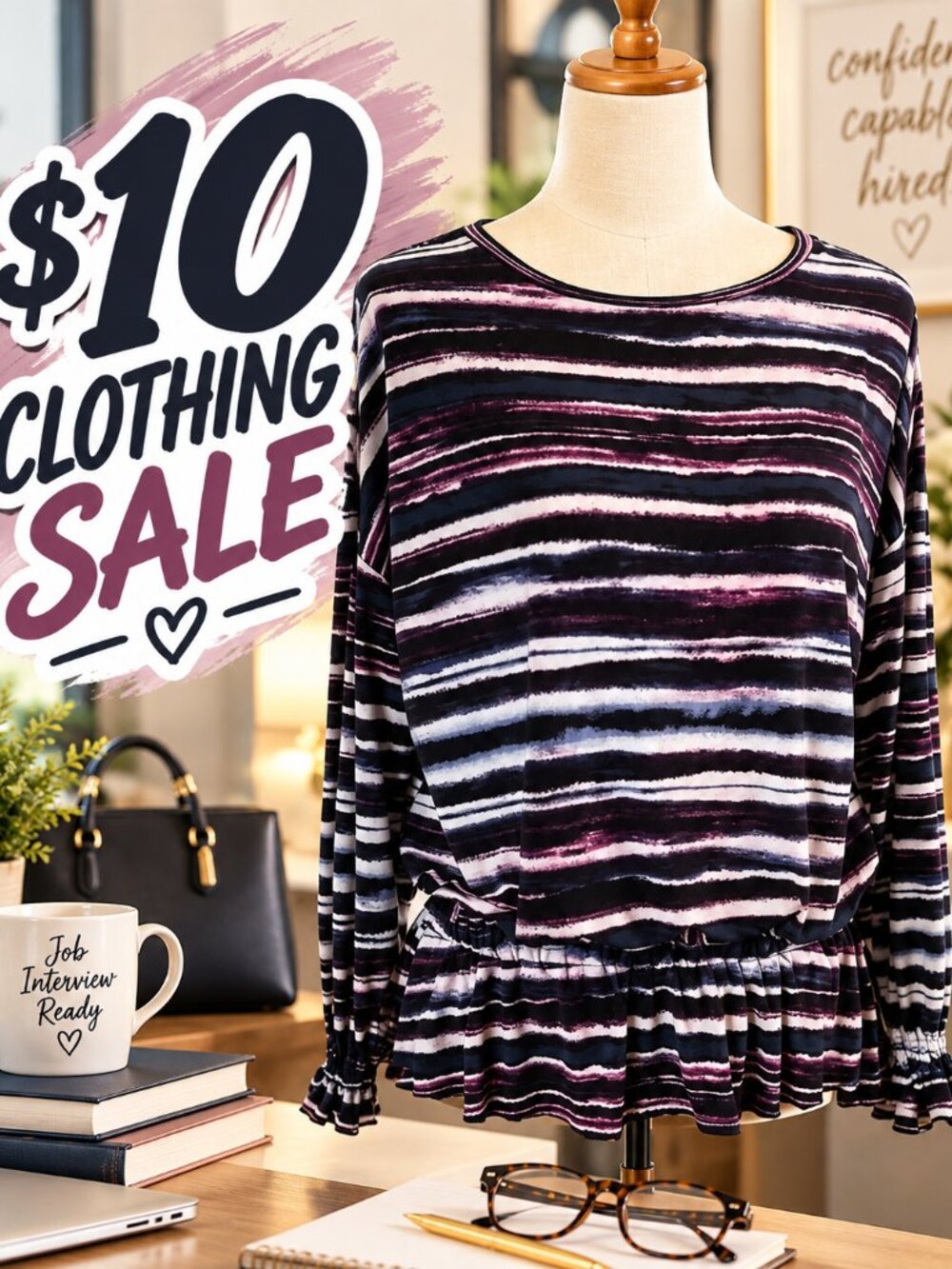 WILLOW DRIVE Stretchy Stripe Top